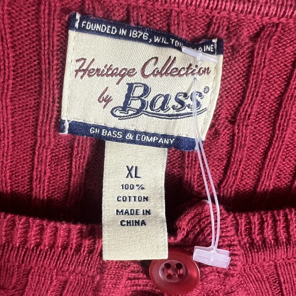 Bass Heritage Collection Women's XL Red Cable Knit Button Front Cardigan Sweater
